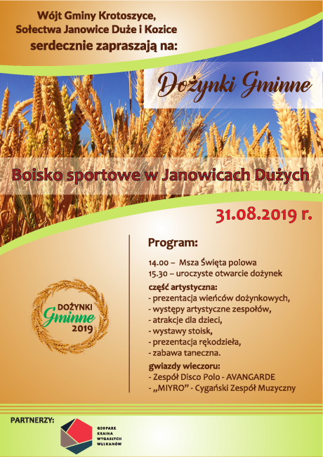 plakat Dożynki Gminne 31.08.2019