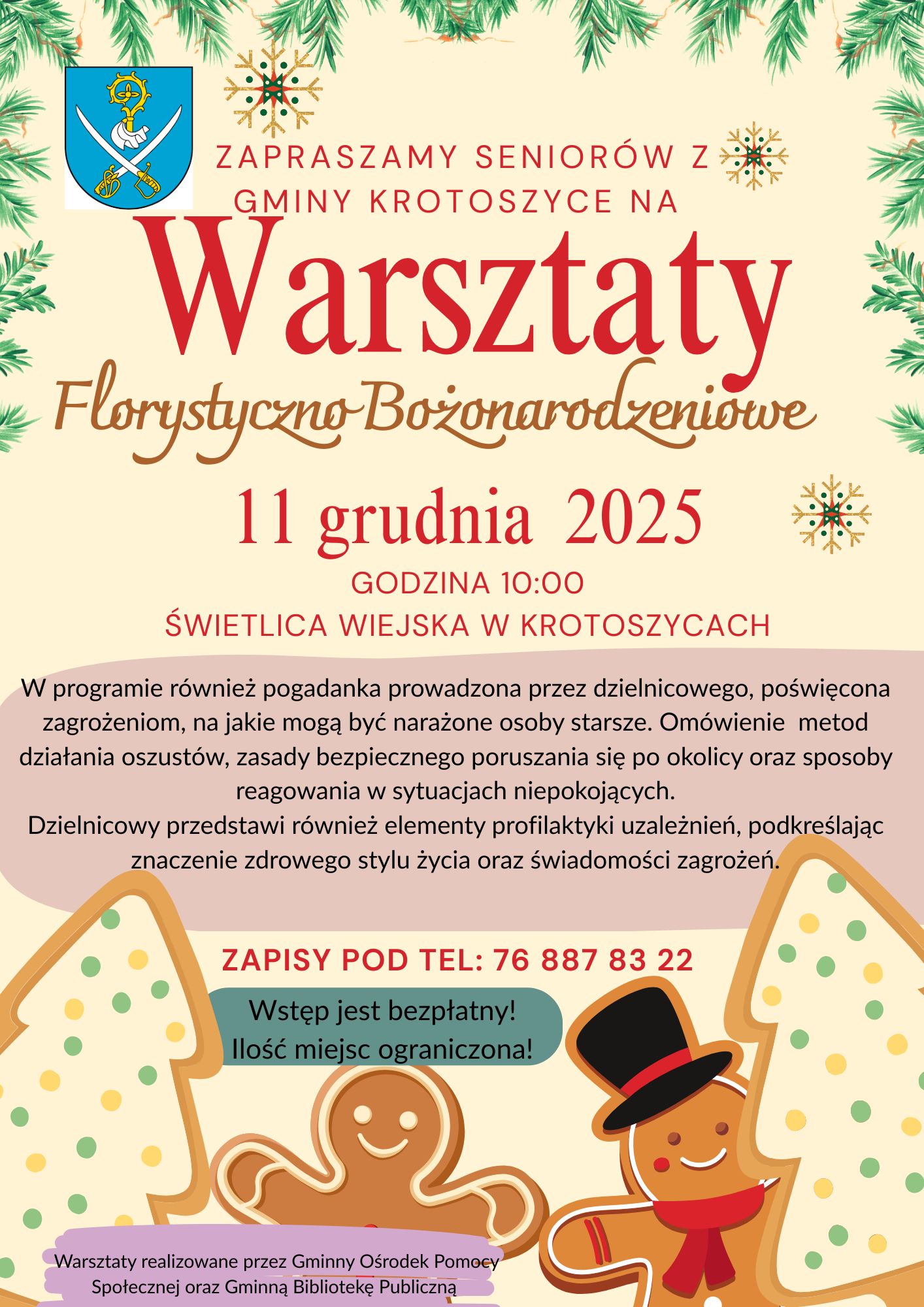 Cream and Red Illustrative Christmas Party Poster