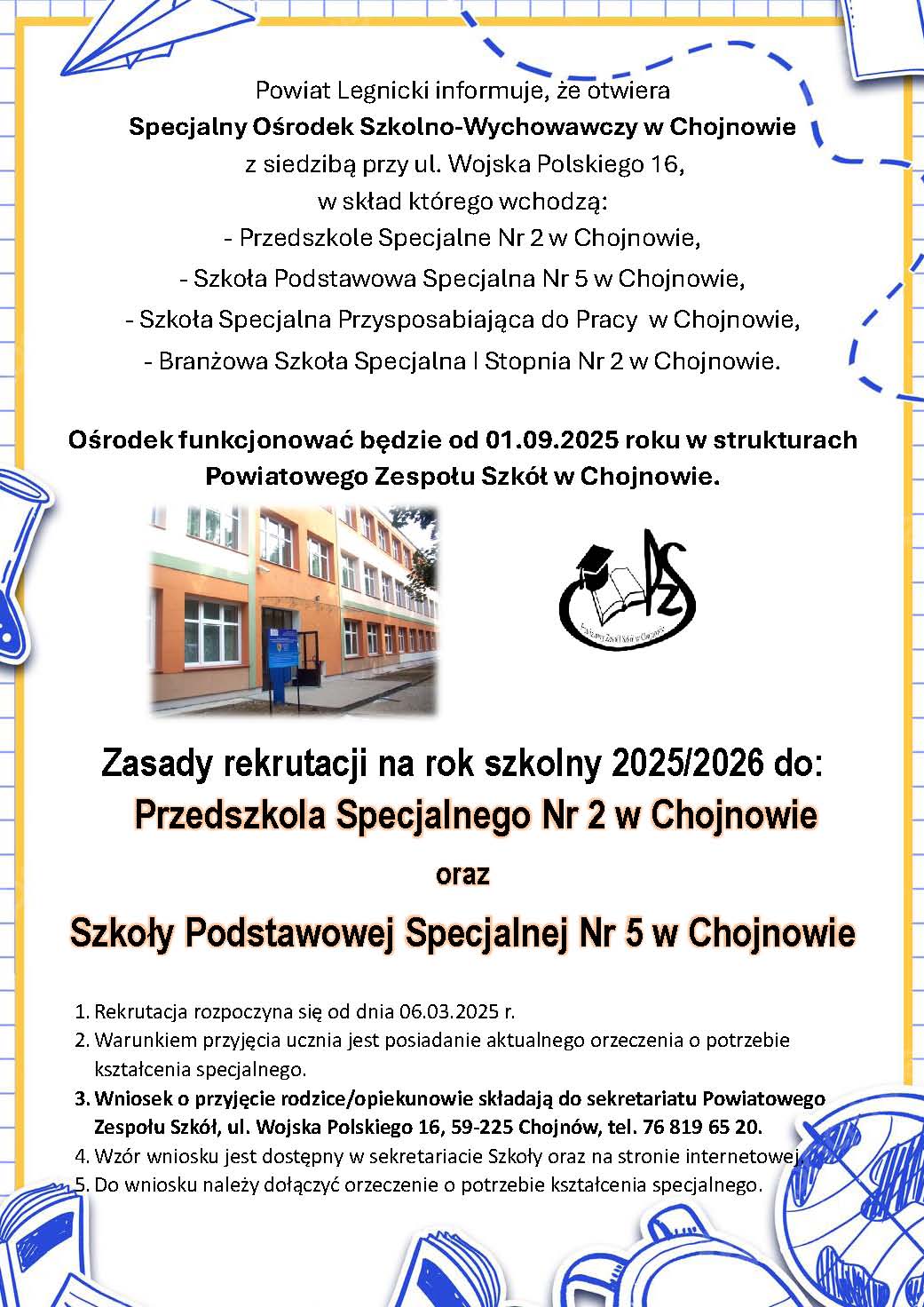 plakat rekrutacja SOSW Chojnow