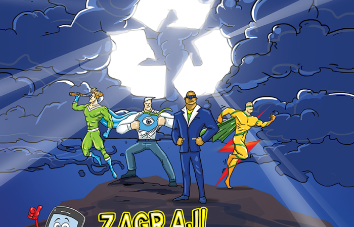 Plakta przedstawiajacy superbohaterów z napisem Mistrz Recyklingu